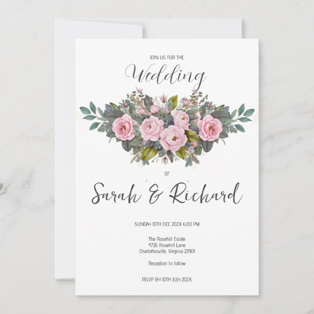Convites Casamento de Rosa de Jardim Rosa Bege Romântico e  (Frente)