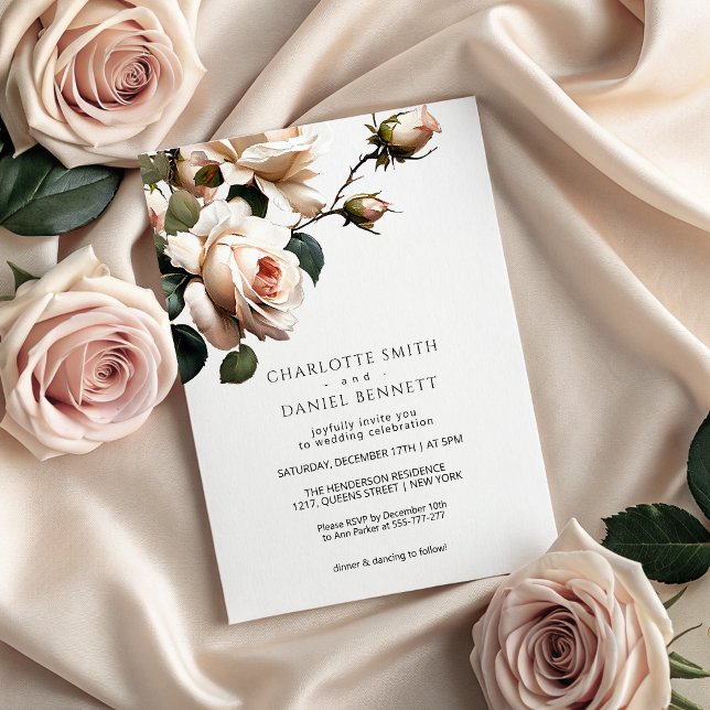 Convites Casamento de Rosa de Óleo de Blush Beige (Gorgeous Blush Beige Oil Rose Wedding Invitation)