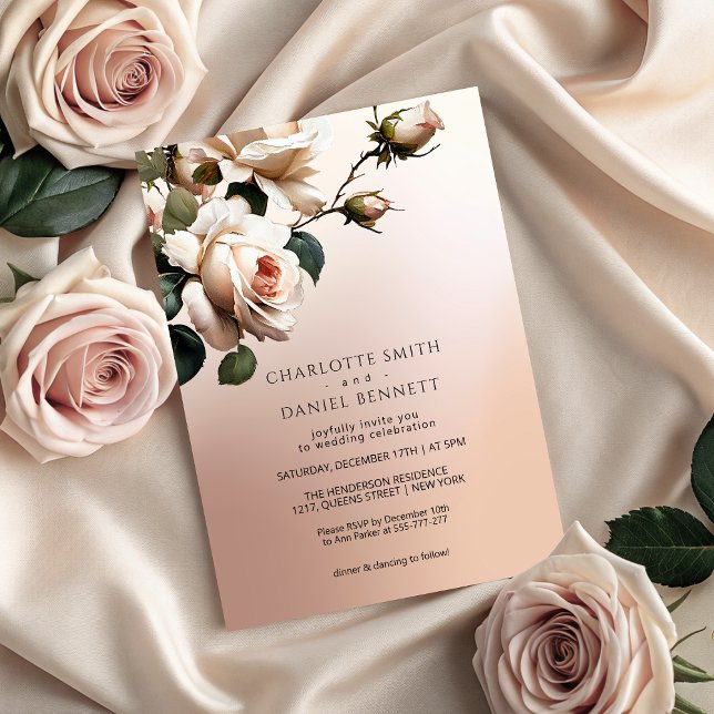 Convites Casamento de Rosa de Óleo de Blush Beige (Gorgeous Blush Beige Oil Rose Wedding Invitation)