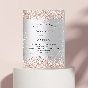 Convites Casamento de rosa de ouro com brilho de prata