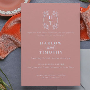 Convites Casamento de rosa de ouro floral de crest com mono