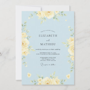 Convites Casamento de Rosa Delicada Azul Pó