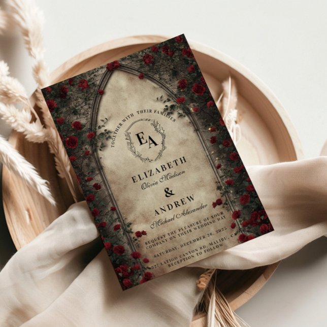 Convites Casamento de Rosa do Archway escuro (Criador carregado)
