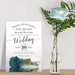 Convites Casamento de Rosa do Elegante Longo Stemmed Teal T