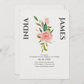 Convites Casamento de Rosa e folhagem minimalista