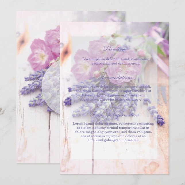 Convites Casamento de Rosa e Lavanda de Verão (Frente/Verso)