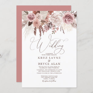 Convites Casamento de rosa e Palma Floral Seca Pampas Grass