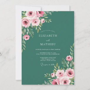 Convites Casamento de Rosa Elegante Verde Floresta