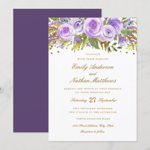 Convites Casamento de Rosa Floral de Aquarela com Brilho de