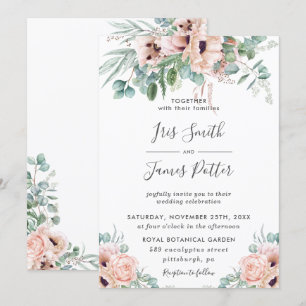 Convites Casamento de Rosa Floral Elegante de Blush