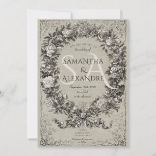 Convites Casamento de Rosa Floral Real Medieval Gothic