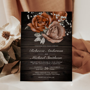 Convites Casamento de Rosa Laranja Queimada de Madeira Rúst
