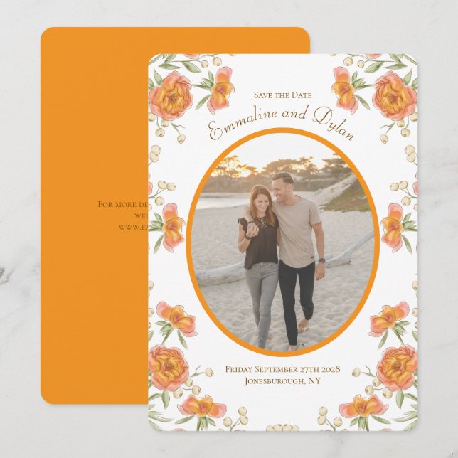 Convites Casamento de Rosa Laranja Salve a Data (Frente/Verso)