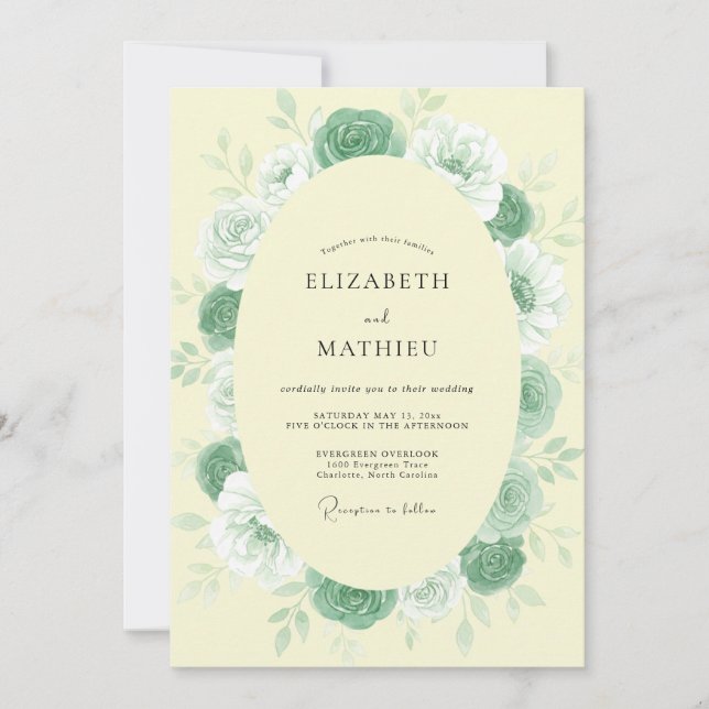 Convites Casamento de Rosa Menta Amarelo Pálido (Frente)