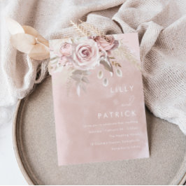 Convites Casamento de Rosa moderno e Rosa de de água