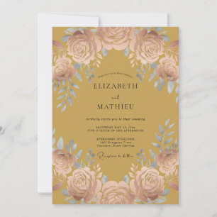 Convites Casamento de Rosa Opulenta Amarela Mostarda