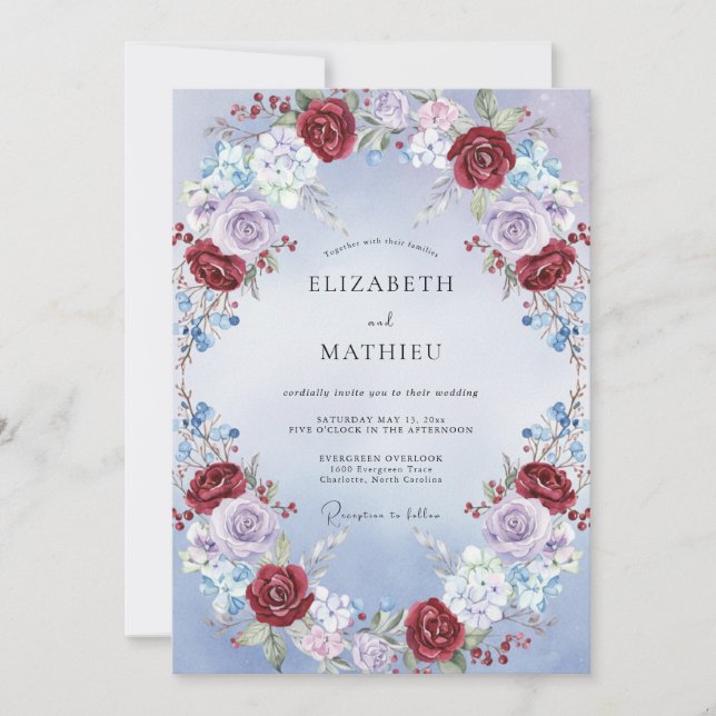 Convites Casamento de Rosa Periwinkle Carmesim (Frente)