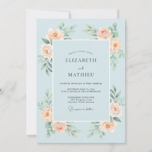 Convites Casamento de Rosa Pintada Azul Céu