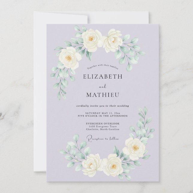 Convites Casamento de Rosa Radiante Lilás (Frente)