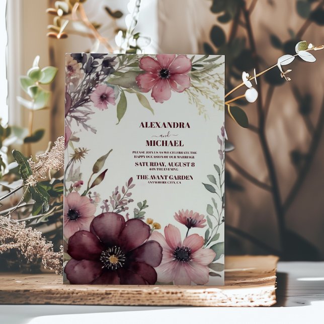 Convites Casamento de Rosa Ranunculus Burgundy (Criador carregado)