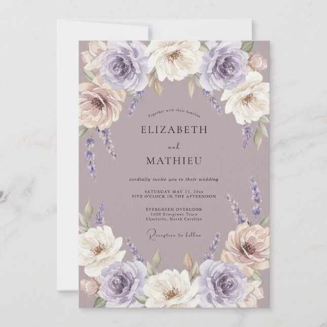 Convites Casamento de Rosa Romântica Lavanda Empoeirada (Frente)
