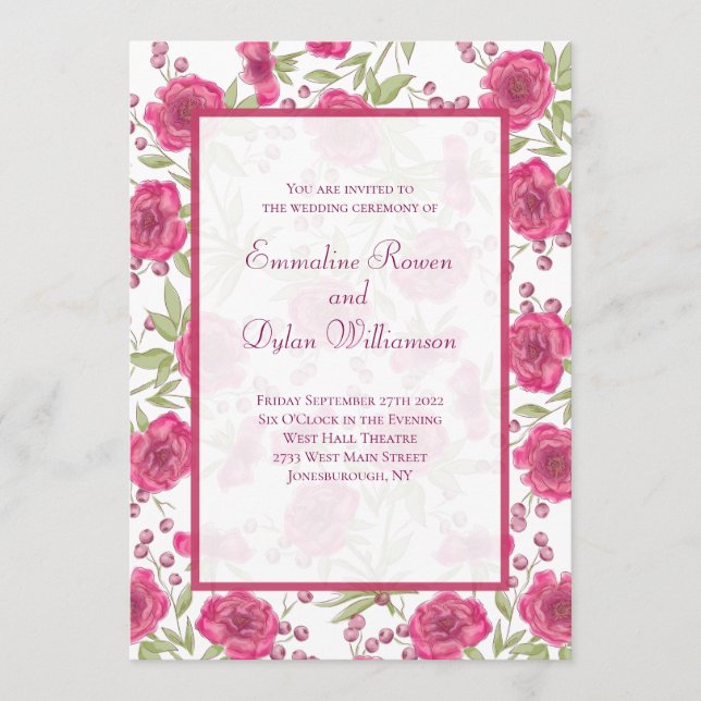 Convites Casamento de Rosa Rosa Brilhante (Frente)