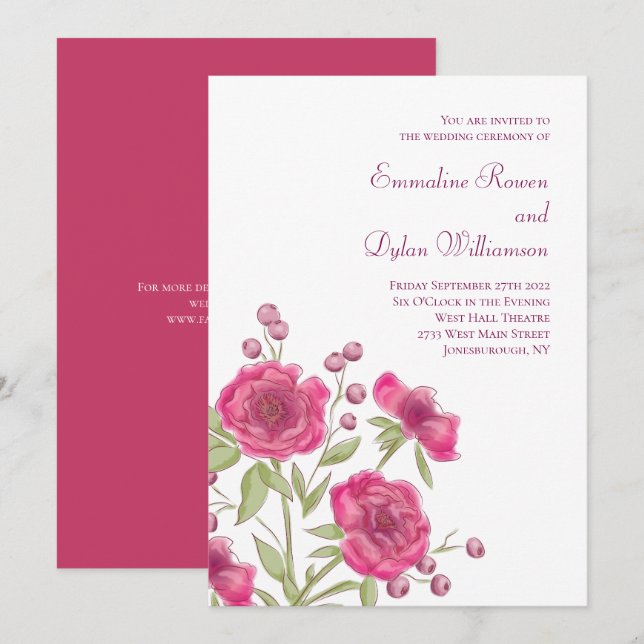 Convites Casamento de Rosa Rosa Brilhante (Frente/Verso)