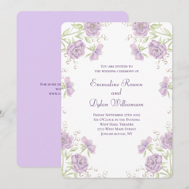Convites Casamento de Rosa Roxa Lavanda (Frente/Verso)