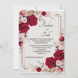 Convites Casamento de rosa vermelha aquarela