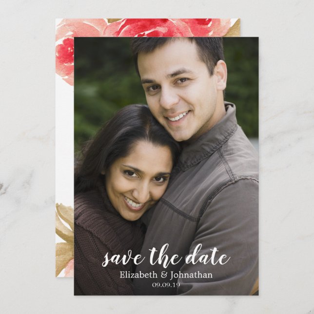 Convites Casamento de Rosa vermelha de Aquarela Elegante Sa (Frente/Verso)