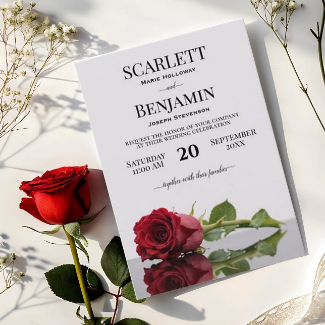 Convites Casamento de Rosa vermelha de Crimson, de longa du (Criador carregado)