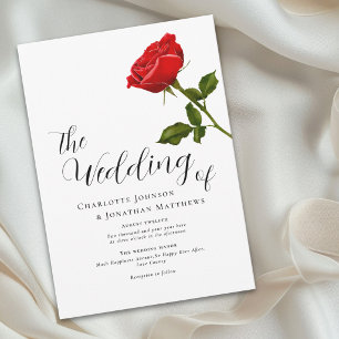 Convites Casamento de Rosa Vermelha Simples e Elegante