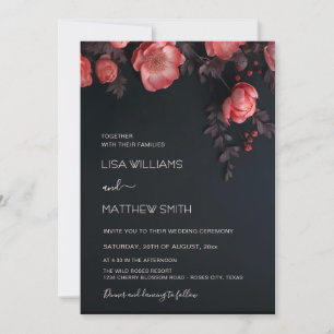Convites Casamento de Rosas 3D Elegantes e Sombrios