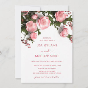 Convites Casamento de Rosas 3D em Verdejante Rosa Elegante