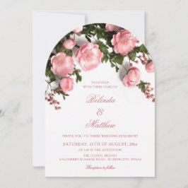 Convites Casamento de Rosas 3D em Verdejante Rosa Elegante