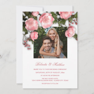 Convites Casamento de Rosas 3D Rosa Elegante Branco