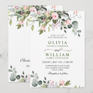 Convites Casamento de Rosas Bege de Eucalipto Elegante com 