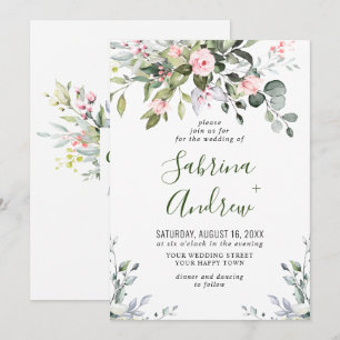 Convites Casamento de Rosas Bege de Eucalipto Elegante com