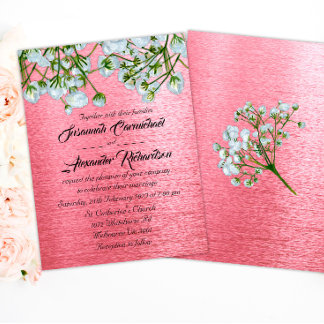 Convites Casamento de Rosas Brancas e Rosa Metálicas Contem