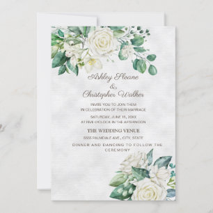 Convites Casamento de Rosas Brancas e Verdura Elegante