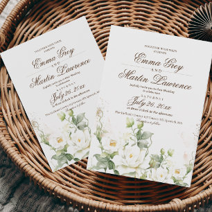 Convites Casamento de Rosas Brancas Elegantes