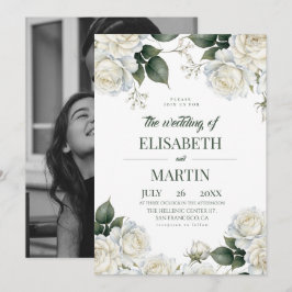 Convites Casamento de Rosas Brancas Elegantes Modernas Flor