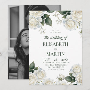 Convites Casamento de Rosas Brancas Elegantes Modernas Flor