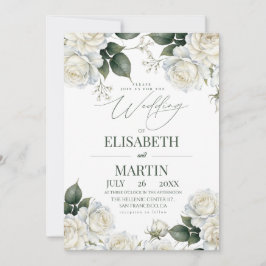 Convites Casamento de Rosas Brancas Elegantes Modernas Flor