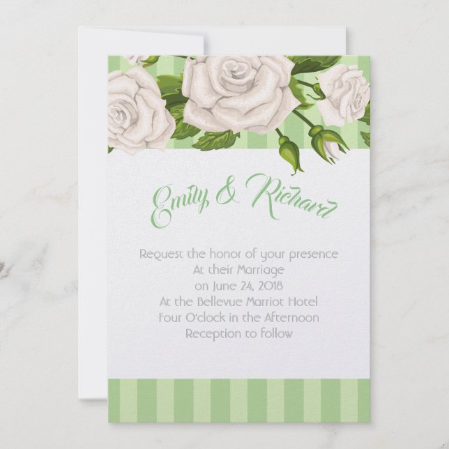 Convites Casamento de Rosas Brancas em Greve Verde em (Frente)