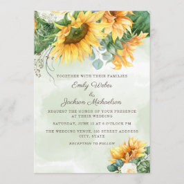 Convites Casamento de Rosas Brancas Eucalyptus Sunflower