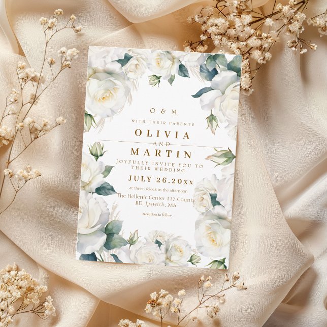 Convites Casamento de Rosas Brancas Russas e elegantes (Criador carregado)