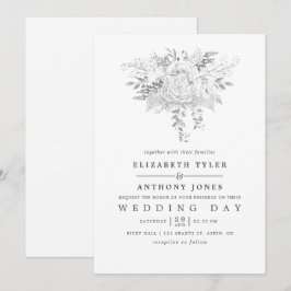 Convites Casamento de Rosas brancos e prateados