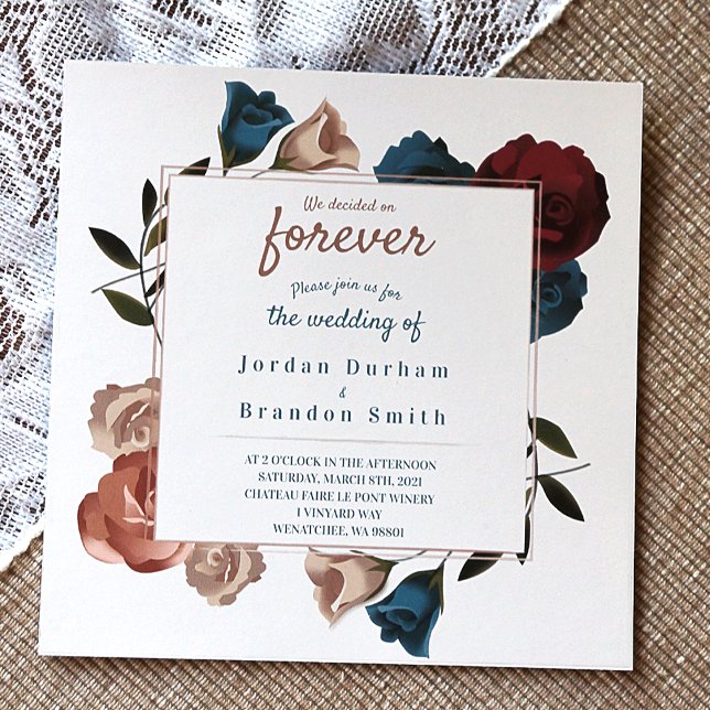 Convites Casamento de Rosas Burgundy e Teal (Criador carregado)