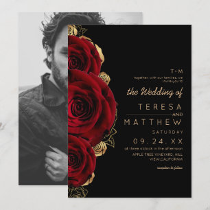 Convites Casamento de Rosas Burgundy Modernas e Mal-humorad
